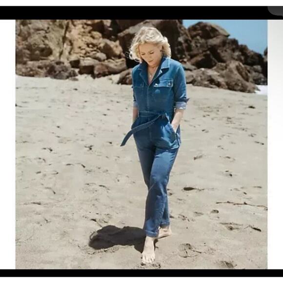 NWT Me by Jennie Garth Denim Jumpsuit MediumWash Size 4 No Belt Modern Utility - Picture 1 of 10